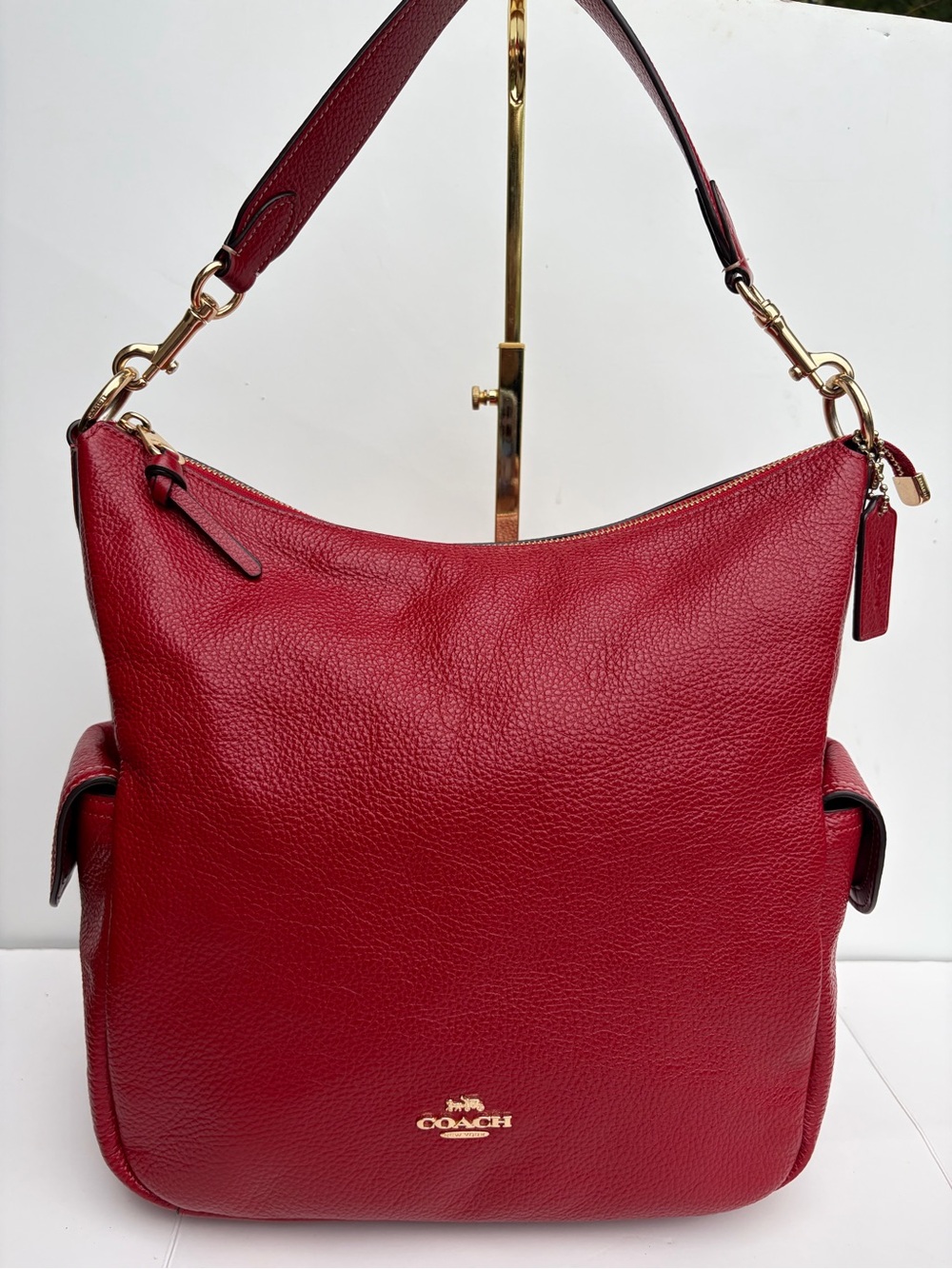 Coach Pennie Convertible Shoulder Bag Pebbled Leather Red Hobo Purse 6152